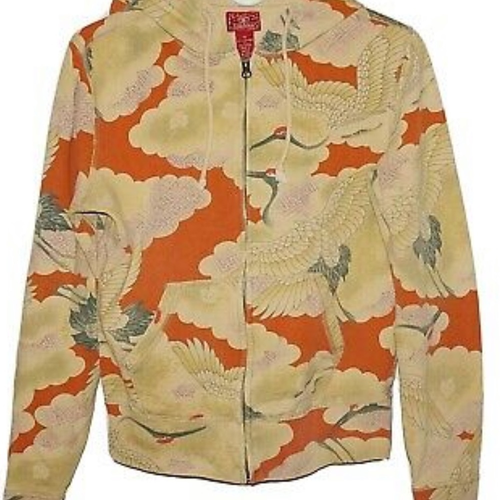 Lucky Brand Asian Crane Hoodie Full Zip Small